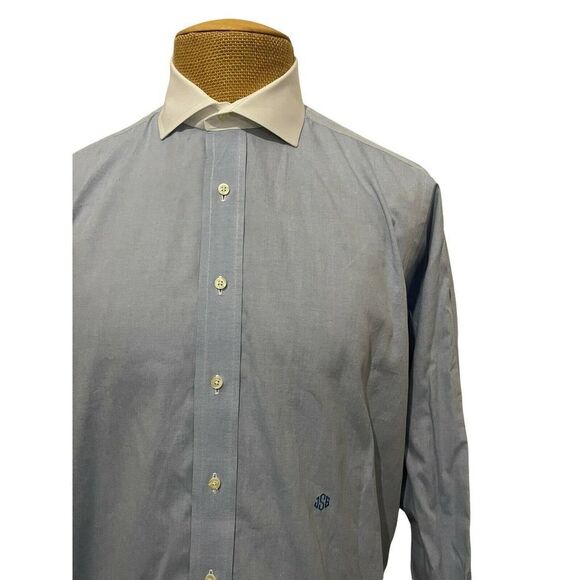 INDIVIDUALIZED SHIRTS Dress Shirt Blue White Contrast Collar Oxford Size 16 - Picture 1 of 12